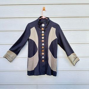 Neon Buddha Sweater Jacket Womens Small Black Green Button Front Pockets Knit